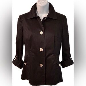 Charter Club Black Cotton Jacket with Gold Buttons, Tabs